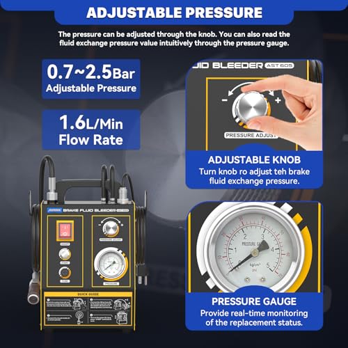 AUTOOL Brake Fluid Bleeder Kit, Automatic Brake Bleeder Kit Four Vacuum Pumps, Brake System Bleeding Tools with Adjustable Pressure 0.7~3bar