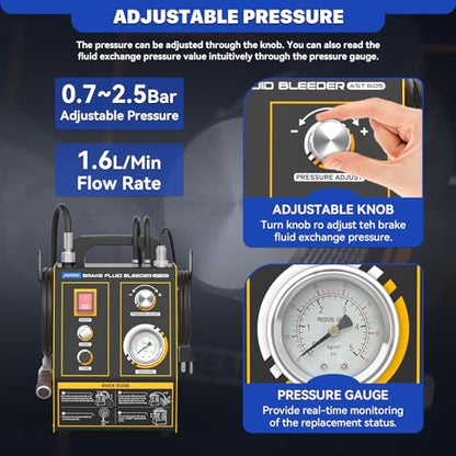 AUTOOL Brake Fluid Bleeder Kit, Automatic Brake Bleeder Kit Four Vacuum Pumps, Brake System Bleeding Tools with Adjustable Pressure 0.7~3bar
