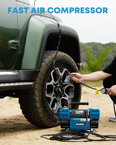 Kohree 12V Dual Cylinder Air Compressor, 12.35 ft³/Min Fast Tire Inflator | Portable, Heavy Duty, Tire Pump with Max 150 PSI for Offroad Truck, RV, 4x4 Vehicles - style: Basic-Dual Cylinder