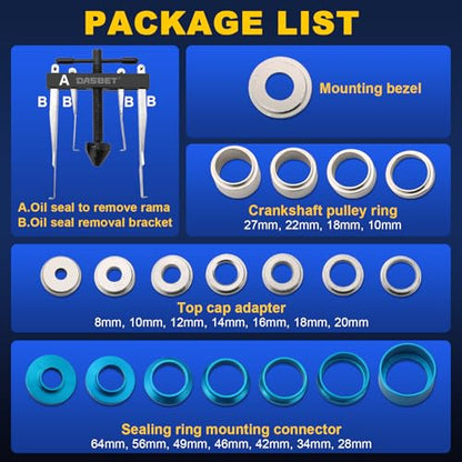 DASBET Crank Bearing Camshaft Seal Installer and Remover Set | Seal Drive Set Crankshaft Oil Seal Puller Tool Kit