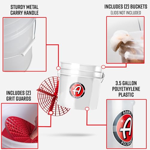 Adam's Polishes 3.5 Gallon Car Wash Buckets & Grit Guards (2 Pack) - Detailing Bucket for Washing & Storage | Stores Soap, Foam Cannon, Towels & More - size: 3.5 Gallon Bucket + Grit Guard (2 Pack)