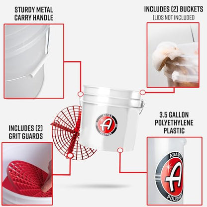 Adam's Polishes 3.5 Gallon Car Wash Buckets & Grit Guards (2 Pack) - Detailing Bucket for Washing & Storage | Stores Soap, Foam Cannon, Towels & More - size: 3.5 Gallon Bucket + Grit Guard (2 Pack)