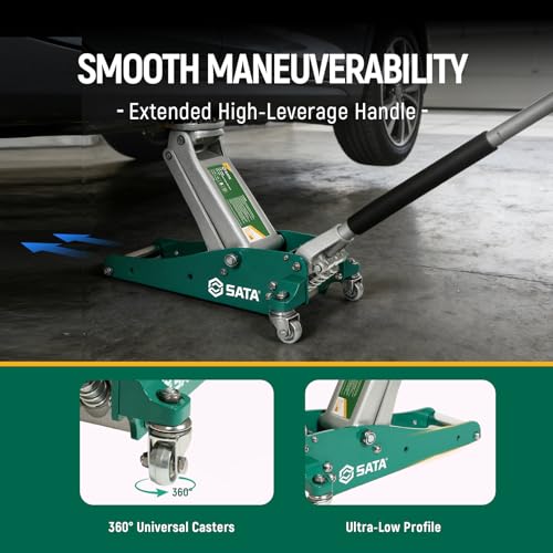 SATA 1.5-Ton (3,300 lb) Aluminum & Steel Hybrid Jack, Portable Design with Dual-Piston Quick Lift Pump, Tested for 1.5X Overload for Ultimate Safety