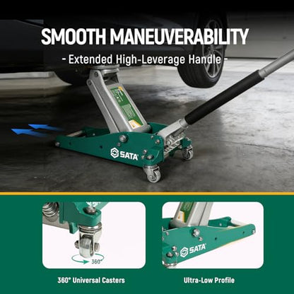 SATA 1.5-Ton (3,300 lb) Aluminum & Steel Hybrid Jack, Portable Design with Dual-Piston Quick Lift Pump, Tested for 1.5X Overload for Ultimate Safety