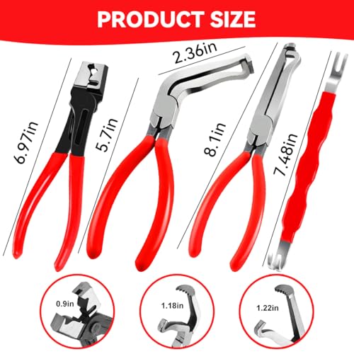 Automotive Electrical Disconnect Pliers Set with Storage Box, 4-Piece Connector Separator & Terminal Removal Tool for Mass Air Flow Sensors, Fuel Injectors, Straight & 60° Jaw