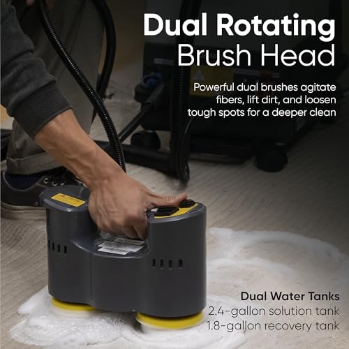 Dapper Commercial Carpet and Upholstery Extractor Cleaning Machine with Steam, Spray-Vacuum, & Mite Remover. 2.5 Gal Tank — Designed for Deep Cleaning. Dual Separate Circuit Power Cords - size: 2.5 Gal