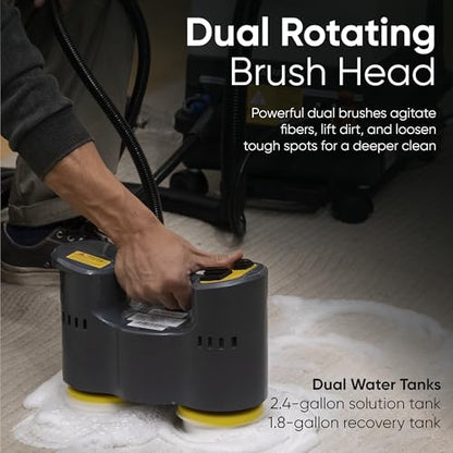 Dapper Commercial Carpet and Upholstery Extractor Cleaning Machine with Steam, Spray-Vacuum, & Mite Remover. 2.5 Gal Tank — Designed for Deep Cleaning. Dual Separate Circuit Power Cords - size: 2.5 Gal