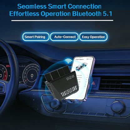 Wireless Bluetooth OBD2 Scanner, Auto Code Reader with Check Engine Light Reset, Live Data & I/M Readiness, USB Car Diagnostic Tool for iOS Android, Free YMOBD App, Compatible with Torque AlfaOBD