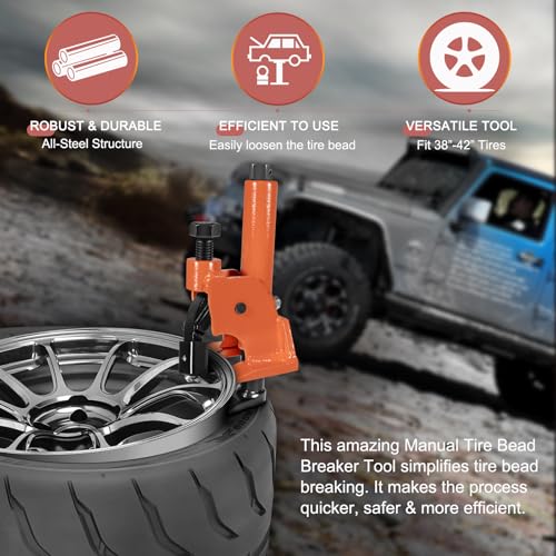 Manual Tire Bead Breaker with Rubber Pad Protector, 38"-42" Tires Changer Tool, Heavy-Duty Tire Bead Removal Tool Fits for Tires of ATVs, UTVs, Tractors, Trucks, Cars, RV, Golf Cart, Bus, Motorcycles