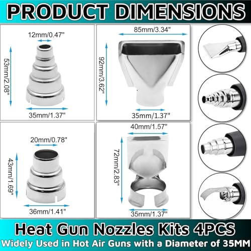 Heat Gun Nozzles Kit 4 Pcs，35mm Bottom Soldering Gun Kit Soldering Accessories Heat Gun Attachments Stainless Steel Reflector Heat Resisting for Most Hot Air Gun Soldering Station Nozzle Tool
