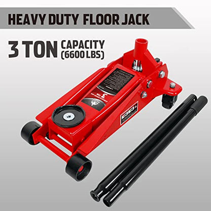 Jack Boss Floor Jack 3 Ton Capacity Fast Lift Service Jack Steel Heavy Duty Hydraulic Car Jack and Jack Stands Low Profile 2 Ton(4400 LBs) Lifting Car Stand, Fit Use for Cars Automotive Seda