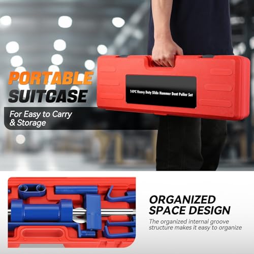 Auto Dynasty 14pcs Slide Hammer Set Car Dent Remover Tools Slide Hammer Dent Puller Set Auto Body Dent Removal Kit Repair Frame Set Car Dent Remover Tools for Cars Trucks More