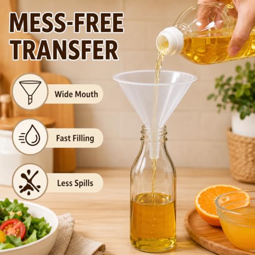 CYEAH 8 Pcs Plastic Funnels, 6 Inch Wide Mouth Large Funnel, Clear Plastic Filter Funnel Liquid Transfer Funnels for Filling Bottles, Liquid, Spices, Powder, Lotion, Oils