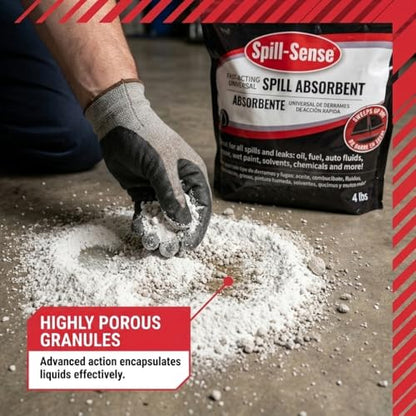 Fast-Acting Universal Spill Absorbent Granules, 4 lbs – Oil, Fuel, Grease, Solvent & Chemical Cleanup, Sweeps Up Dry, No Residue