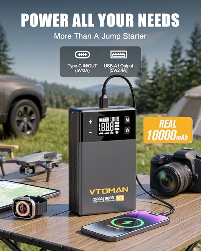 VTOMAN X1 Jump Starter with Air Compressor, Car Battery Jumper Starter (2500A, Up to 8.5L Gas/6L Diesel Engine) with 150PSI Auto Tire Inflator, 12V Portable Booster Pack, Lithium Jump Box Charger-Gray - color: 2500A-Grey