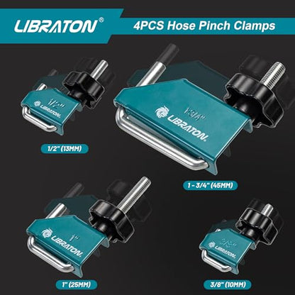 Libraton 4PCS Hose Pinch Off Pliers Set, Hose Clamp Pliers Automotive for Fuel Line, Brake Line Clamp Coolant Radiator Hose Clamp Kit- 3/8" 1/2" 1" 1-3/4" Fluid Gas Line Clamps Tools