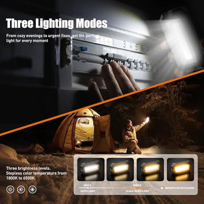Rechargeable LED Work Light with Magnetic Base and Hanging Hook, 1200LM | Bright Work Lighting / Magnetic Base / Hanging Hook / Adjustable Output / Power-Bank Function / Foldable Body / IPX6 Rating - color: Black