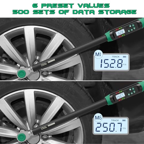1/2 Inch Drive Digital Torque Wrench, 12.53-250.7Ft.lb/17-340N.m, Long Electronic Torque Wrench with Preset Value, Buzzer & LED Indicator, 2% Accuracy for Bike, Motorcycles, Car - size: 12.5-250.8 Ft-lb/17-340 Nm, style: 1/2-Inch