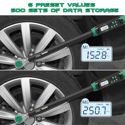 1/2 Inch Drive Digital Torque Wrench, 12.53-250.7Ft.lb/17-340N.m, Long Electronic Torque Wrench with Preset Value, Buzzer & LED Indicator, 2% Accuracy for Bike, Motorcycles, Car - size: 12.5-250.8 Ft-lb/17-340 Nm, style: 1/2-Inch