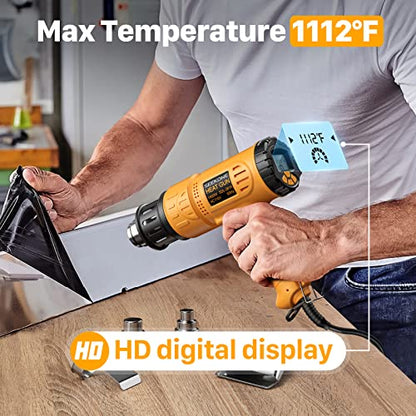 Heat Gun, SEEKONE 1800W Hot Air Gun Kit with Large Digital LCD Display Variable Temperature (122°F-1112°F) Memory Settings and 4 Nozzles for Paint Remover/Stripper, Home Improvement/Restoration