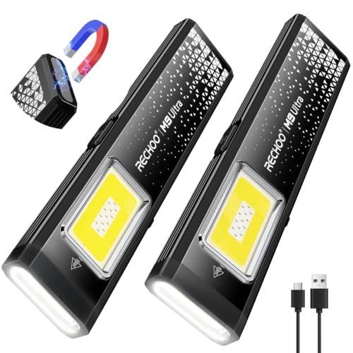 RECHOO Flat EDC Flashlight Rechargeable, 8-Mode Slim Pocket Flashlight with Magnetic Base & Clip, Lightweight Mini Rechargeable Flashlights for Home, Work, Camping, Car Repair & Emergencies - color: Black, size: 2 Pack
