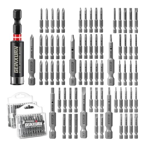 Geinxurn 71Pieces Fixedge Screwdriver Bit Set, 2Inches Magnetic Alloy Steel Phillips/Slotted/Square/Torx/Hex/Security Torx Insert Power Bits Tips with Impact Bit Holder and Portable Storage Cases - style: FXMX050-071