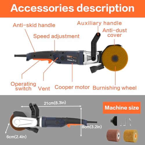 MAXXT Burnishing Polishing Machine, 1300w Surface Conditioning Tool, 6 Speed Variable 3200RPM Motor Drum Machine Grinder, Handheld Electric Stainless Steel Polisher With 3 Polishing Wheels - size: R7402
