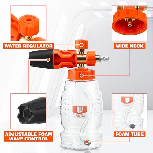 RIDGE WASHER Pressure Washer Gun Foam Cannon, Dual Connector Accessory | 1/4" Quick Connect for Double Tip Attachment, Stainless Steel, 4000 PSI - size: 1000 ML