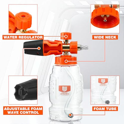 RIDGE WASHER Pressure Washer Gun Foam Cannon, Dual Connector Accessory | 1/4" Quick Connect for Double Tip Attachment, Stainless Steel, 4000 PSI - size: 1000 ML
