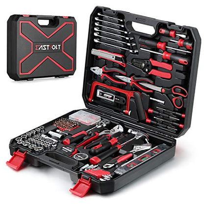 Eastvolt 218-Piece Household Tool Kit, Auto Repair Tool Set, Tool Kits for Homeowner, Plier, Screwdriver Set, Socket Kit and Toolbox Storage Case,Black + Red - size: Pack of 9, style: Tool Kit