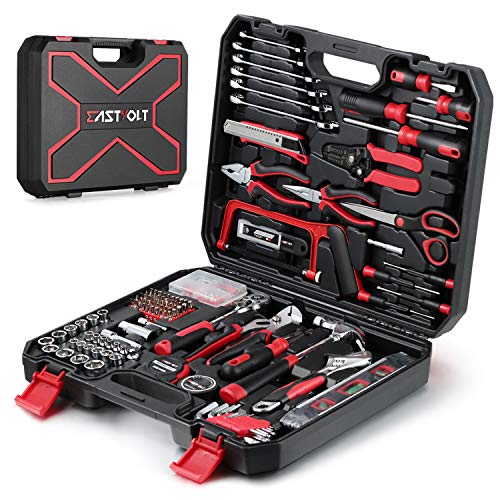 Eastvolt 218-Piece Household Tool Kit, Auto Repair Tool Set, Tool Kits for Homeowner, Plier, Screwdriver Set, Socket Kit and Toolbox Storage Case,Black + Red - size: Pack of 9, style: Tool Kit