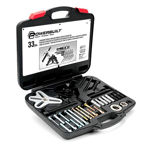 Powerbuilt Harmonic Balancer and Pulley Installer Tool Kit, 33 Piece, Crankshaft Pulley, Remove and Install, Storage Case - 648616, Black