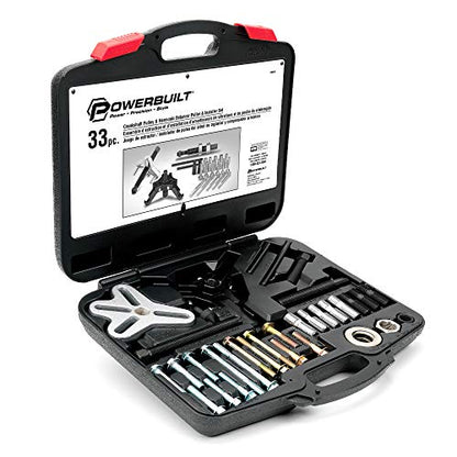 Powerbuilt Harmonic Balancer and Pulley Installer Tool Kit, 33 Piece, Crankshaft Pulley, Remove and Install, Storage Case - 648616, Black