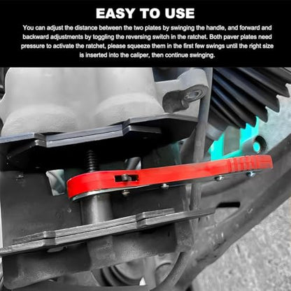 Brake Caliper Compression Tool Kit, 360° Ratchet Piston Compressor with 2 Large Steel Plates & 4 Caliper Hooks, Ratcheting Hand Wrench Expander Brake Pad Spreader for Car Truck SUV (Red) - color: Red