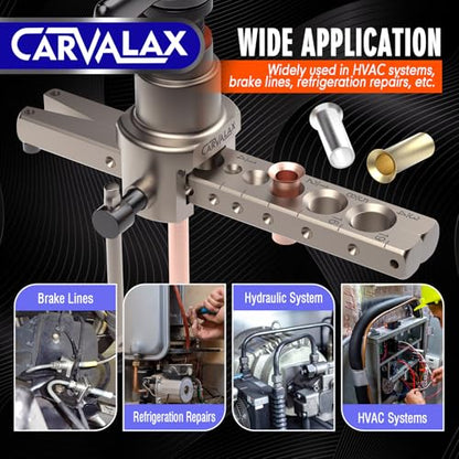 CARVALAX Eccentric Flaring Tool Kit, 45° Precision Flaring, Metric/Imperial Clamp for 6-19mm & 1/4"-3/4" Pipes, Includes Cutter, Deburring Tool & Hard Case for HVAC & Refrigeration Repair