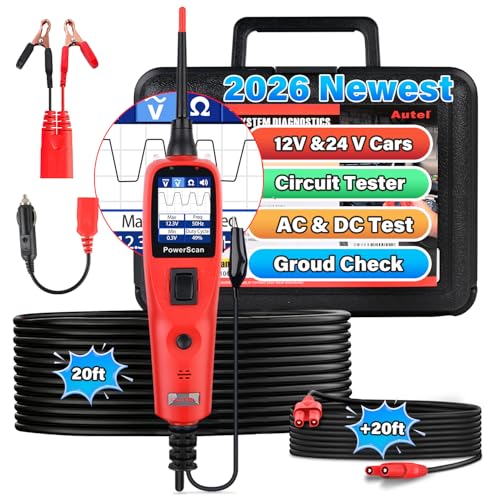 Autel PowerScan PS100 Automotive Circuit Tester 2.0, 12-24V Power Circuit Probe Tool, Electrical Short Open Circuit Finder, AC/DC/Resistance/Component/Signal/Test Light Automotive, 20ft Extension Cord