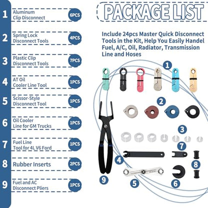 Master Quick Disconnect Tool Kit with Fuel and AC Disconnect Pliers Fuel Line Disconnect Tool Set AC Line Removal Tool (Black) - color: Black