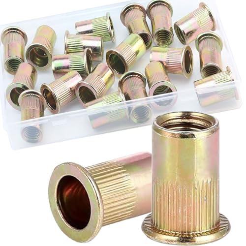 1/2''-13 UNC Rivet Nut, 19Pcs Zinc Plated Finish Carbon Steel Flat Head Threaded Insert Nutsert Kit - color: Yellow, size: 1/2''-13