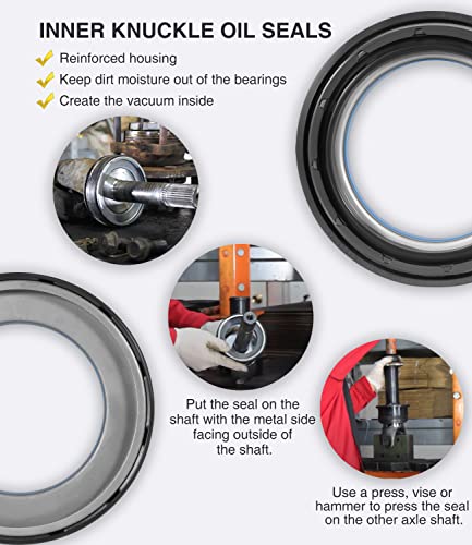 Front Axle Vaccum Knuckle & Tube Seal Kit - Fit for Ford 1998-2004 F250 F350 F450 F550 Super Duty Excursion Dana 50 60 Front Axle Knuckle Tube, Front Oil Seal Set, Replace 50491, 50381, 41784-2, 6 PCS - size: for 1998-2004 Ford F250 F350 F450 F550
