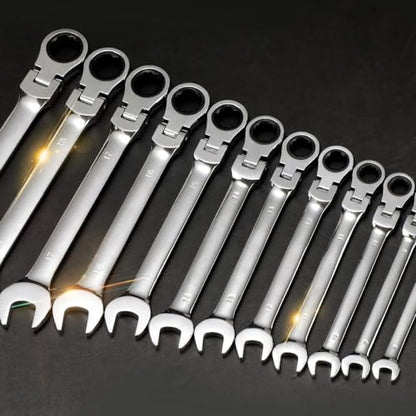 FLZOSPER 22pcs Flexible Ratcheting Combination Wrench Set with Storage Bag | 72-Teeth Flex-Head Spanner Set，Metric & SAE Chrome Vanadium Steel Constructed with Roll-up Organizer Pouch - style: Flex Head Ratchet Wrench
