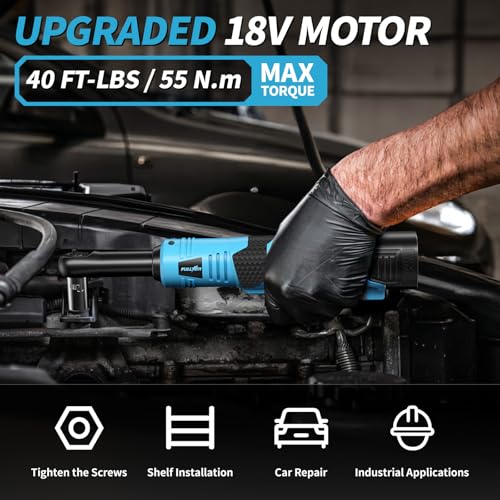 FULLYEA Electric Ratchet Wrench Set,18V Cordless Ratchet Tool Kit,550 RPM, 3/8" Variable Speed Power Ratchet Wrench with LED Light, 2 * 2.0Ah Batteries and Fast Charger, Blue