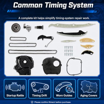 Engine Timing Chain Kit Compatible with A4 A5 A6 Jetta Passat | 2006-2017 Fit, 06K115225C, EA888 1.8T 2.0T, Valve Cover Included, 06H103269H06K109158AD, 06H109210AG