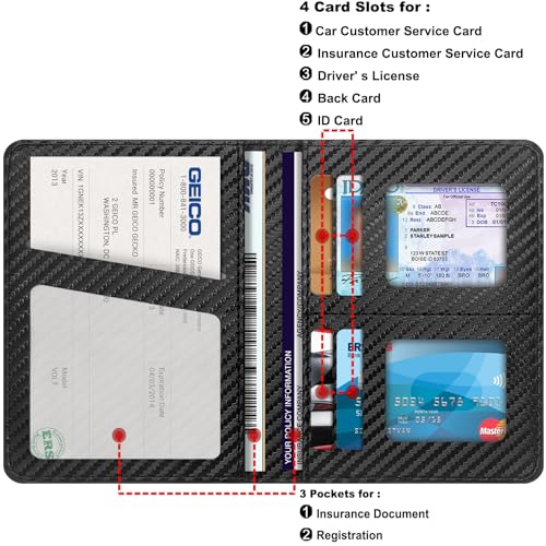 Car Registration and Insurance Holder, Premium Leather Insurance and Registration Holder,vehicle Glove Box Car Organizer, with Magnetic Shut for Cards, Driver License (Carbon Fiber Black-M) - color: 02-Carbon Fiber Black-M