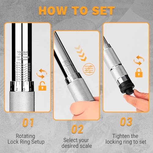 DEKOPRO Torque Wrench 1/2 Inch Drive Click, 10-170 Ft-Lb/13.5-229 Nm Car Torque Wrench, ±3% High Precision, 72 Tooth Torque Wrenches with Dual-Direction Adjustable for Bicycle, Car, Moto - size: 1/2 Inch (10-170 ft.-lb.)