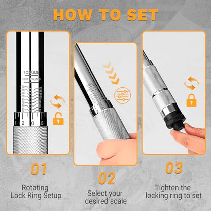 DEKOPRO Torque Wrench 1/2 Inch Drive Click, 10-170 Ft-Lb/13.5-229 Nm Car Torque Wrench, ±3% High Precision, 72 Tooth Torque Wrenches with Dual-Direction Adjustable for Bicycle, Car, Moto - size: 1/2 Inch (10-170 ft.-lb.)
