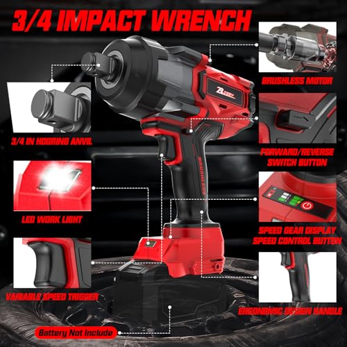 Cordless Impact Wrench Compatible with Milwaukee 18V Battery, 3/4'' 2000FT-LBS 2700N.m High Torque Impact Driver, Brushless Impact Gun w/ 4 Speed Modes & LED Light for Car, Home, Outdoor - size: 3/4" Compatible with Milwaukee 2700N