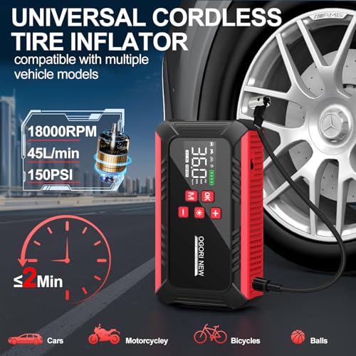 7000A Jump Starter with Air Compressor, 21800mAh Car Battery Jump Starter (All Gas/16.0L Diesel) with 150PSI Auto-Shutoff Tire Inflator, 12V Portable Jump Box with Booster, Jumper Cables - size: M