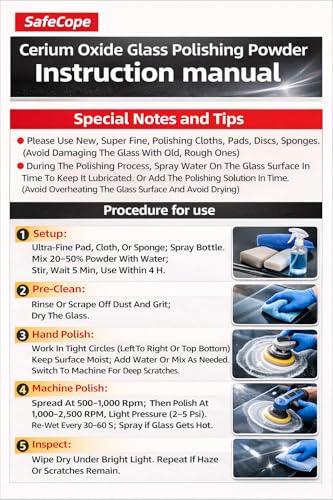 6.6 fl oz (200 ml) Cerium Oxide Glass Polishing Liquid – Deep Cleaning Glass & Removes Wiper Marks, Swirls, Water Spots & Windshield Cleaner & Remover for Minor Glass Scratches （Shake Well Before use）