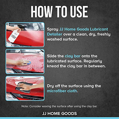 JJ Care Clay Bar Kit - Includes 3 Car Clay Bars for Auto Detailing (3x100g) + 16.9 fl. oz Clay Bar Lubricant + 2 Microfiber Cloths for Scratch-Free Finishing, Essential Clay Bar Kit for Car Detailing