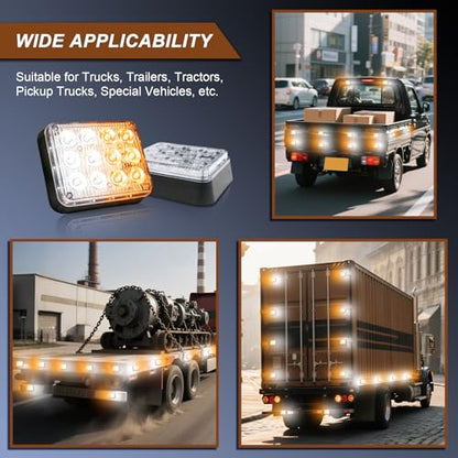 Amber & White 12-LED Strobe Warning Lights 2 Pack | Magnetic Rechargeable Wireless Safety Beacon Lights with Usb Charging for Trucks, Trailers, Construction & Emergency Vehicles
